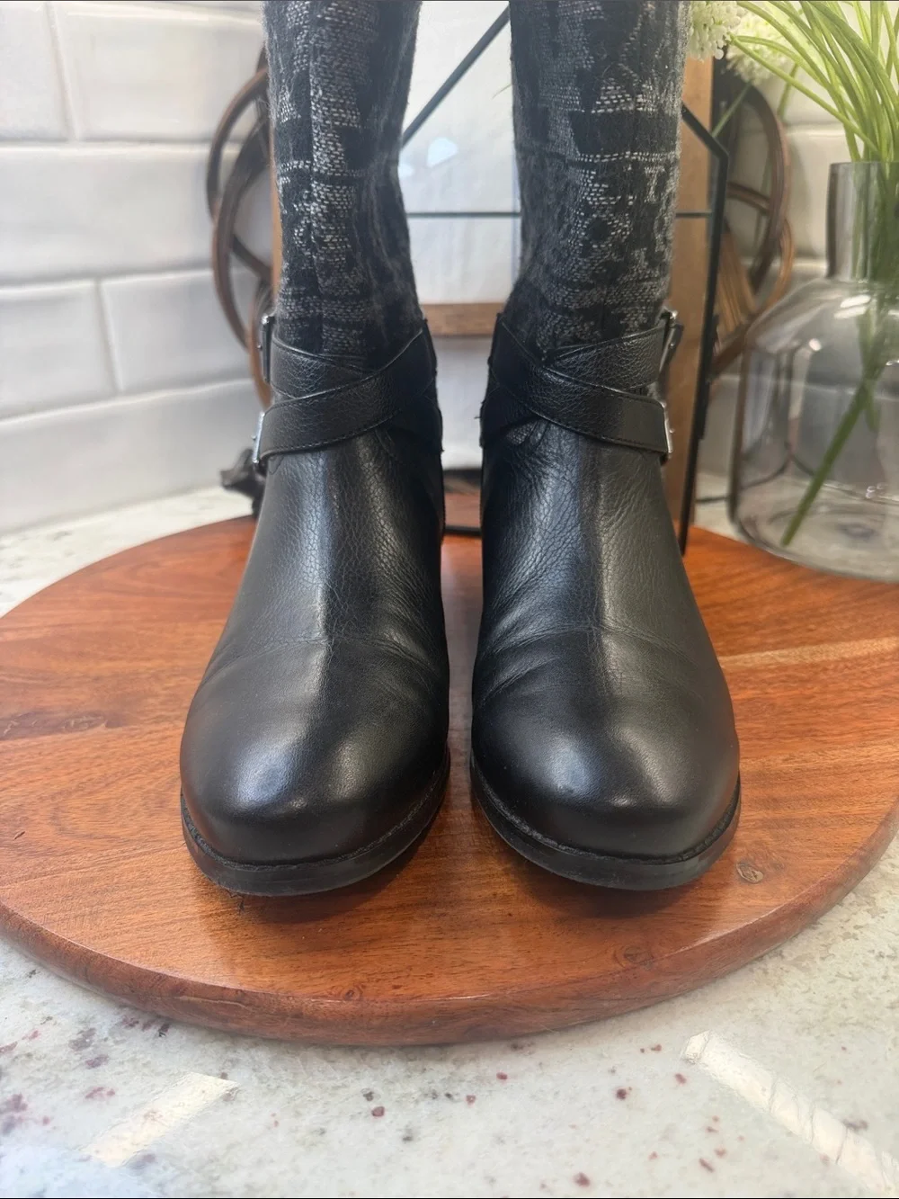 Trotters Black Leather Over-the-Knee Knit-Pattern Boots- NWOT